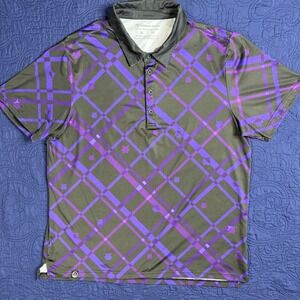 Pokemon Center Gengar Plaid Polo Shirt Mens XL Purple Black Performance Golf Tee